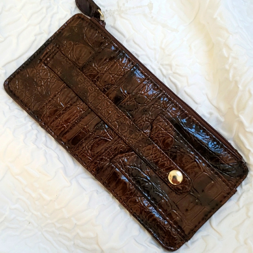 Mens Faux Leather Credit Card Holder Animal Embossed Brown/Black. NEW *NWOT